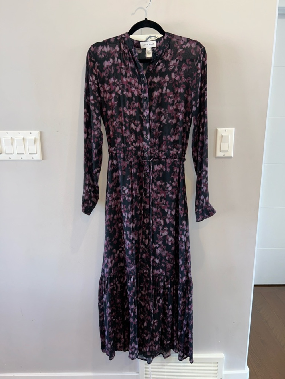 Bella Dahl Ruffle Hem Shirt Dres Purple Black Floral - Picture 4 of 9